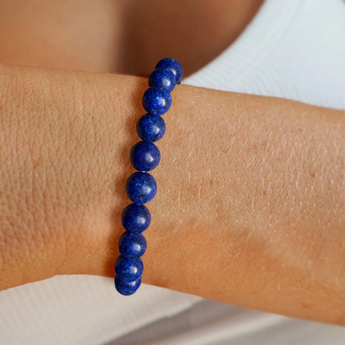 Bolinailo Crystal Beaded Bracelets for Women 8mm Lapis Lazuli Bead Handmade Gemstone Stretch Elastic Bracelet Natural Stone Crystal Healing Reiki Spiritual Jewelry Gifts