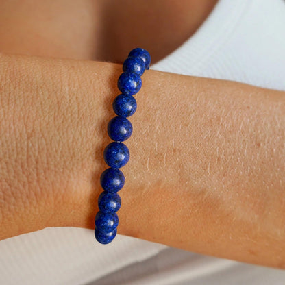 Bolinailo Crystal Beaded Bracelets for Women 8mm Lapis Lazuli Bead Handmade Gemstone Stretch Elastic Bracelet Natural Stone Crystal Healing Reiki Spiritual Jewelry Gifts
