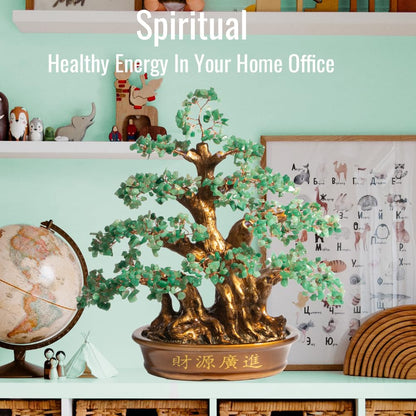 GEMBOURY Natural Aventurine (1,300 Gemstone Count) Chakra Crystal Tree with Healing Properties - Home & Office Bonsai Feng Shui Money Tree Decoration for Luck, Success and Intelligence - 18"