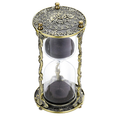SuLiao Hourglass Sand Timer 60 Minute, 60 Min Mandala Rose & Engraving Brass Sand Clock,Metal Iron Black Sand Timer, Antique Reloj De Arena,Unique 1 Hour Glass Sandglass for Gift Office Desk Decor
