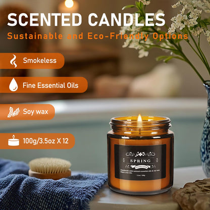 Scented Candle Set 12 Pack, Candle for Home Scented, Odor Eliminating, Stress Relief, Long Lasting Soy Wax Gift Set