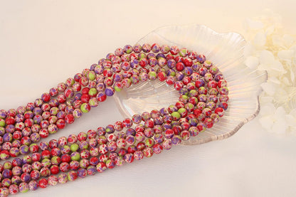 QINJIEJIE 60PCS Colorful Imperial Jasper Beads 8mm Stone Beads Round Loose Green Purple red Gemstone Bead for Bracelet Beading Crystal Jewelry Making DIY Necklace Earrings 0.32"