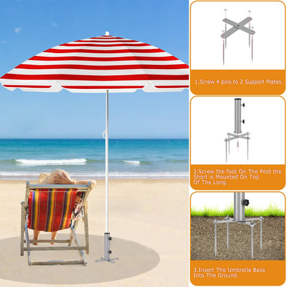 Hammrit Removable Inground Umbrella Stand Anchor with 4 Spike, Metal Grass Umbrella Ground Stake, Outdoor in Ground Parasol Base Mount, Beach Umbrella Sand Anchor Holder for Beach,Sand,Yard,Lawn