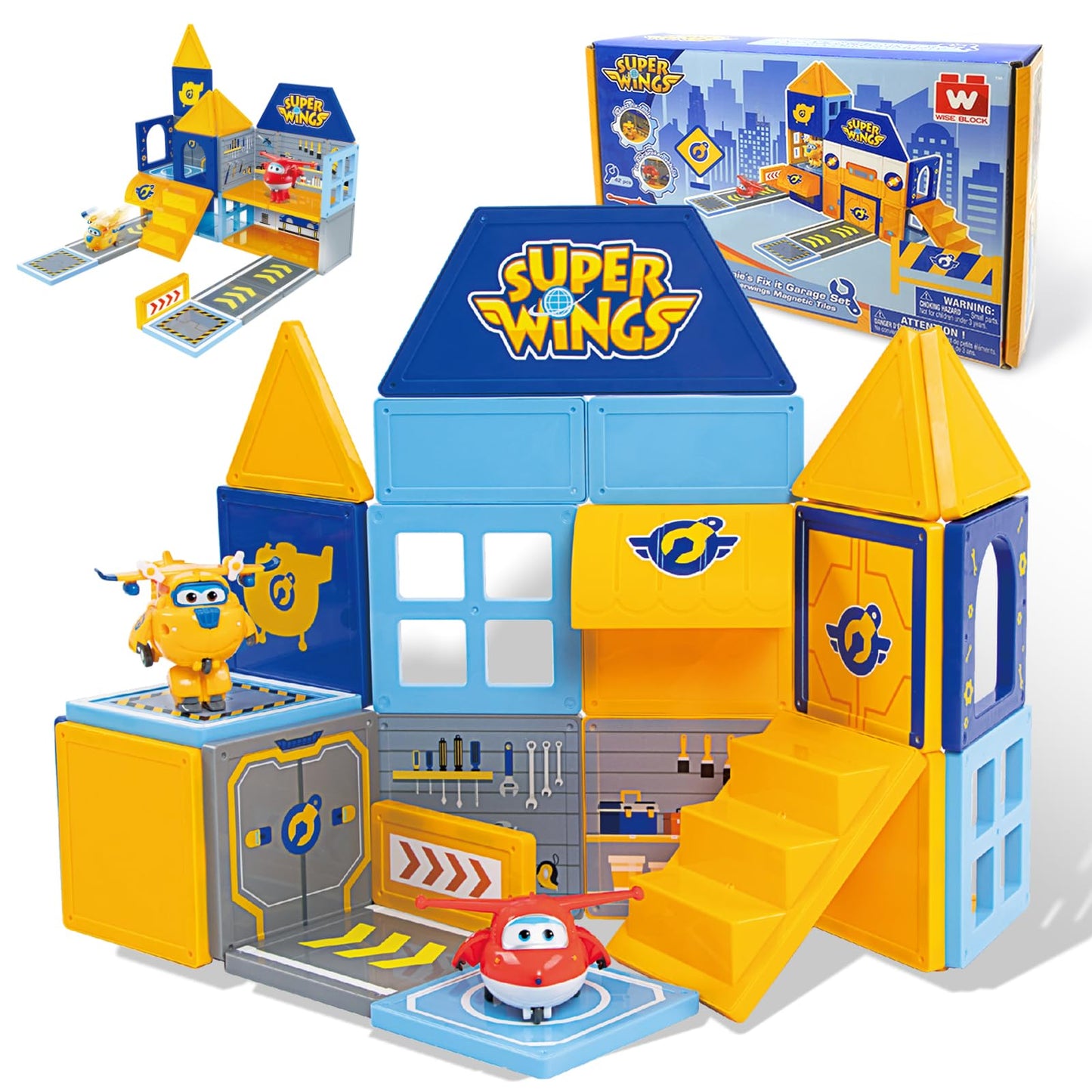 Super Wings Magnetic Tiles, Travel Magnetic Blocks with 2 Super Wings Transformable Toys, Learning Magnetic Building Blocks Sets, Magnets Tiles Toys for Boys Girls Kids Ages 3 4 5 6 7 8 9+ Year Old