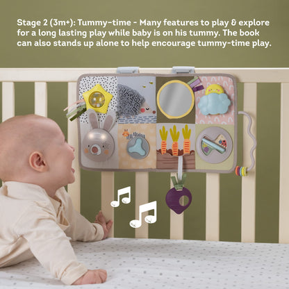 Taf Toys Newborns & Toddlers Busy Board with Music & Lights 13 Montessori Activities Baby Safe Mirror, 3D Activities, Textures & a Baby Teether Develops Motor Skills, Senses & Eye Hand Coordination