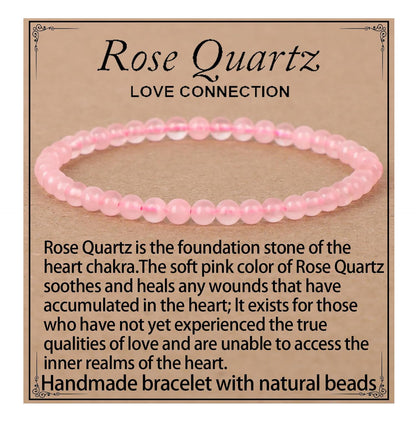 LPBeads Handmade Natural Gemstone Stretch Elastic 4mm Rose Quartz Bracelet Healing Crystal Round Stone Beads Jewelry Gifts for Women Men