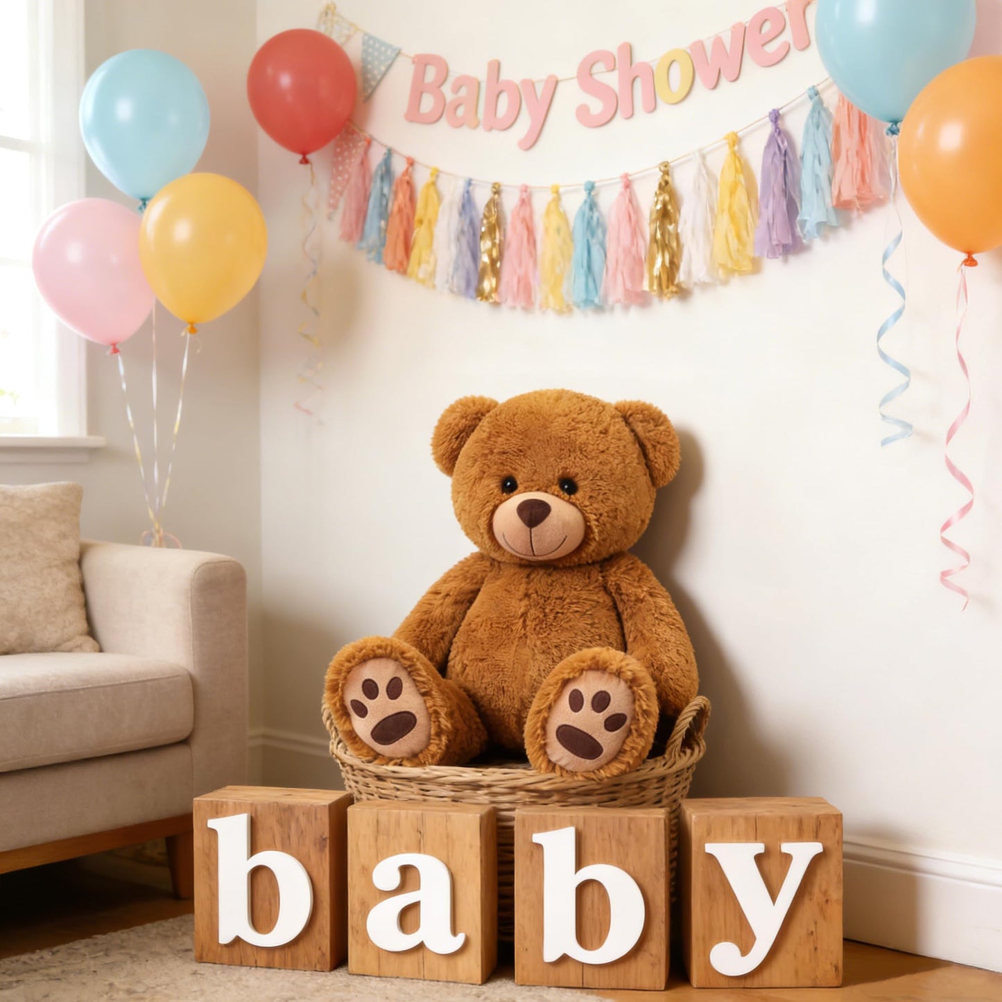 LotFancy 20'' Teddy Bear Stuffed Animals, Soft Cuddly Cute Plushies, Plush Toys with Footprint Design, Stuffed Animals for Girls Kids Baby Toddlers, Baby Shower Easter Birthday Gift Decor, Brown