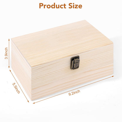 WSICSE Unpainted Wood Box with Hinged Lid - Large 9.2"x5.5"x3.9" for Crafts DIY Storage Jewelry & Gift Box and Hobby Organization Easter Basket Stuffers