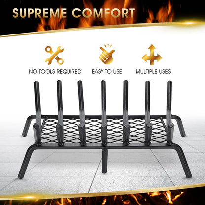 G GOOD GAIN Fireplace Grate 24" with Ember Retainer, Heavy Duty Cast Iron Indoor, Chimney Hearth Wood Stove Burning Rack Holder,1/2” Bar Fire Place Asseccories for Outdoor, Fire Pits, Camping