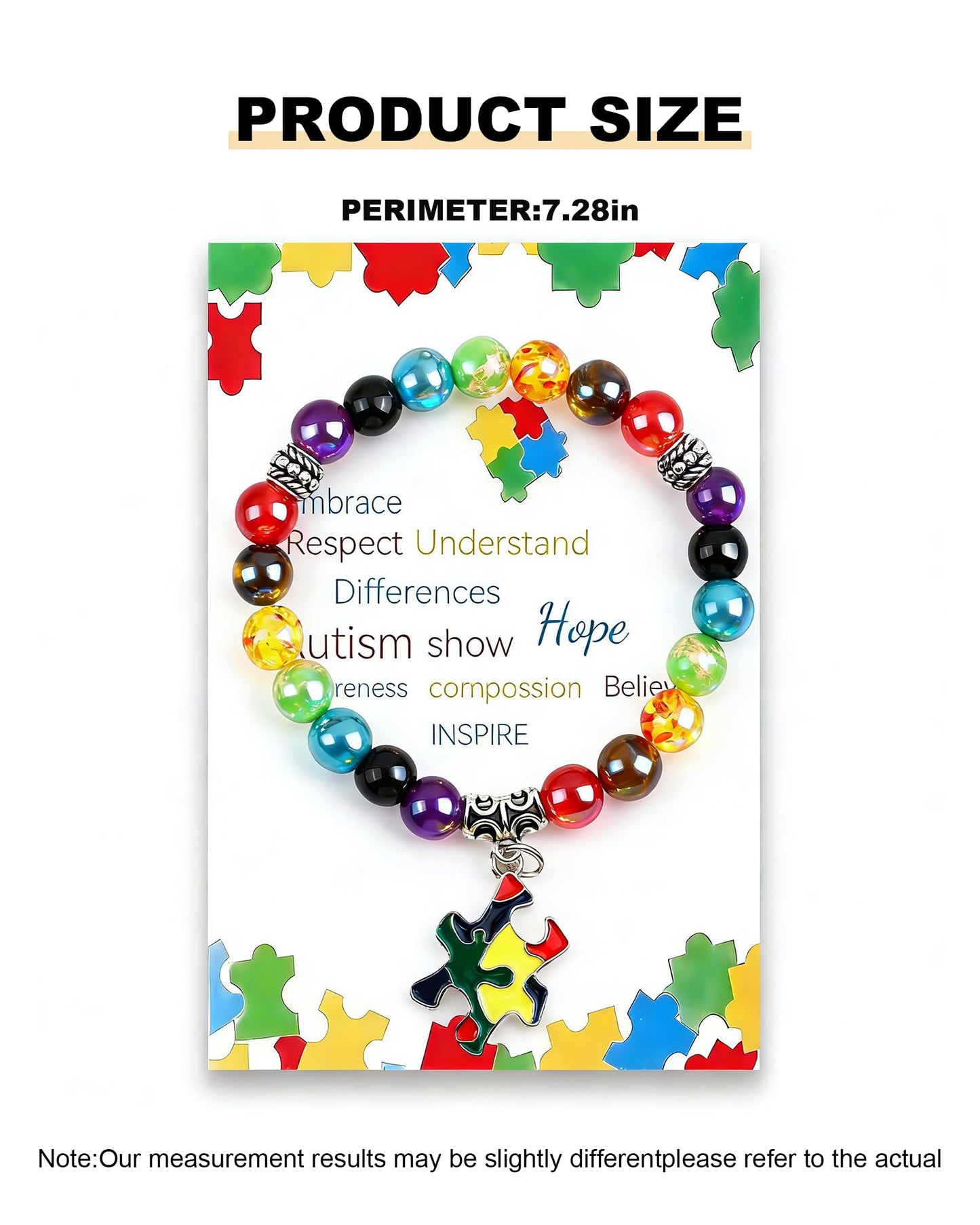 CLOORDE Autism Awareness Bracelet for Women Men 7 Chakra Gemstone Autism Acceptance Beaded Bracelet Heart Puzzle Piece Charm Bracelets Natural Stone Healing Stretch Bracelets Jewelry Gifts