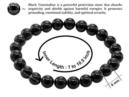 Amazing Gemstone Black Tourmaline Bracelet for Women Men's Gifts - Protection Healing Crystal Bracelet - 8mm Beaded Stretchable Bracelet Pulseras Para Hombres Mujer Stocking Stuffers (Regular)