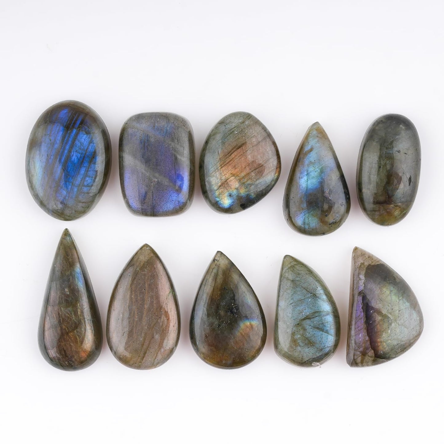 CRYSTALIS Wholesale Bulk 10pcs Labradorite Loose Gemstone, Mix Shapes, Natural Cabochons Jewelry Making Supply, Chakra Healing Polished Stone, Wire Wrapping, DIY, Gem Collection [20mm+]