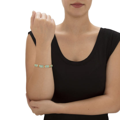 Palm Beach Jewelry PalmBeach Yellow Gold-plated Genuine Green Jade, Barrel Bead Link Bracelet (8mm), Box Clasp, 7.5 inches