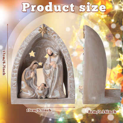 WILLBOND Nativity Sets for Christmas Indoor Holy Family Manger Scene Small Nativity Set with LED Lights Resin Figurine Tealight Candle Holder Tabletop Decor Gift for Holiday(6.7 x 5.5 x 3.9 Inch)