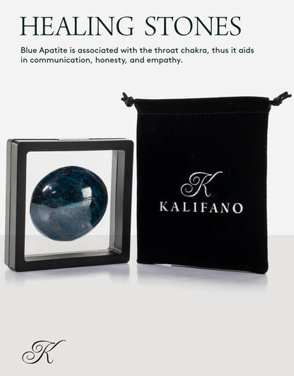 KALIFANO Palm Stone with Healing & Calming Effects - AAA+ Grade High Energy Worry Stone with Information Card - Reiki Crystal Used for Courage (Family Owned and Operated) (Blue Apatite)