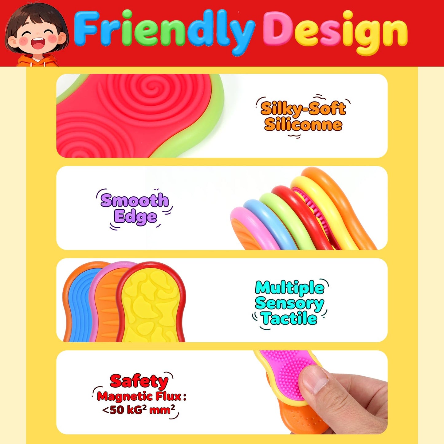 Silicone Sensory Magnetic Toys for Kids, 6PCS Textured Anxiety Relief Slider,Suitable for Autism and ADHD — Essential for Adults Office Desk Travel Stress Relief Toys for Students Classroom