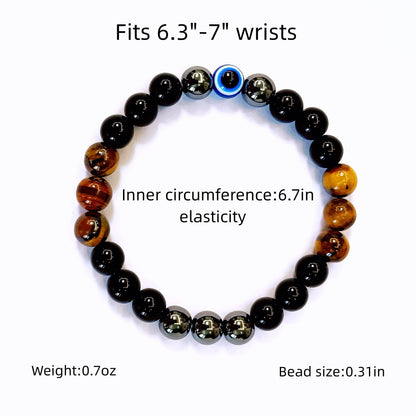 WEFRIN Evil Eye with Hematite Black Obsidian Tiger Eye Stone Triple Protection Bracelets for Men Women, Crystal Stone Bracelet Bring Luck Prosperity and Happiness Jewelry