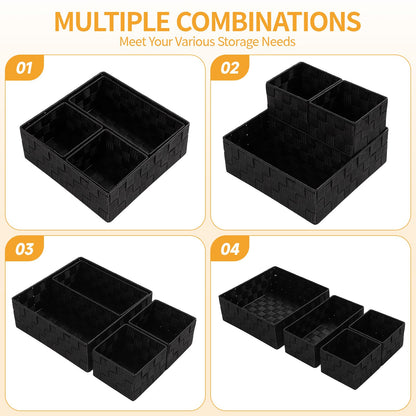 Posprica Small Black Baskets Cube Bin Container Tote,Woven Storage Baskets for Organizing Organizer Divider for Drawer, Closet, Shelf, Dresser, Set of 4