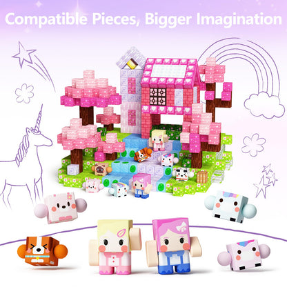 GobiDex 8PCS Magnetic Figures Playset Rotatable Animal & Character Toys for Kids, Toddlers Sensory Pretend Play Travel Toys Compatible with Magnet Blocks