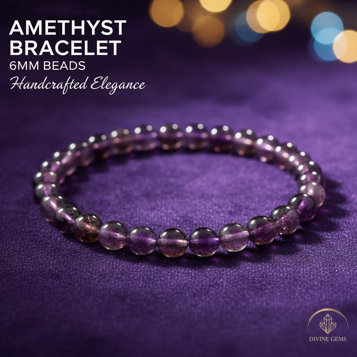 AUMRET Purple Beaded Amethyst Bracelet-6mm February Birthstone Bracelet Relive Anxiety Jewelry For Women Valentine's Day Mother's Day Christmas Birthday Gifts