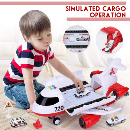 Acksonse Airplane Toy Kids Plane 15 Inches Large with Light and Sound for 3 4 5 6 7 Year Old Boys Girls Toddlers, Ambulance Aircraft Toy Vehicle Play Set with Traffic Signs and 6 Rescue Trucks