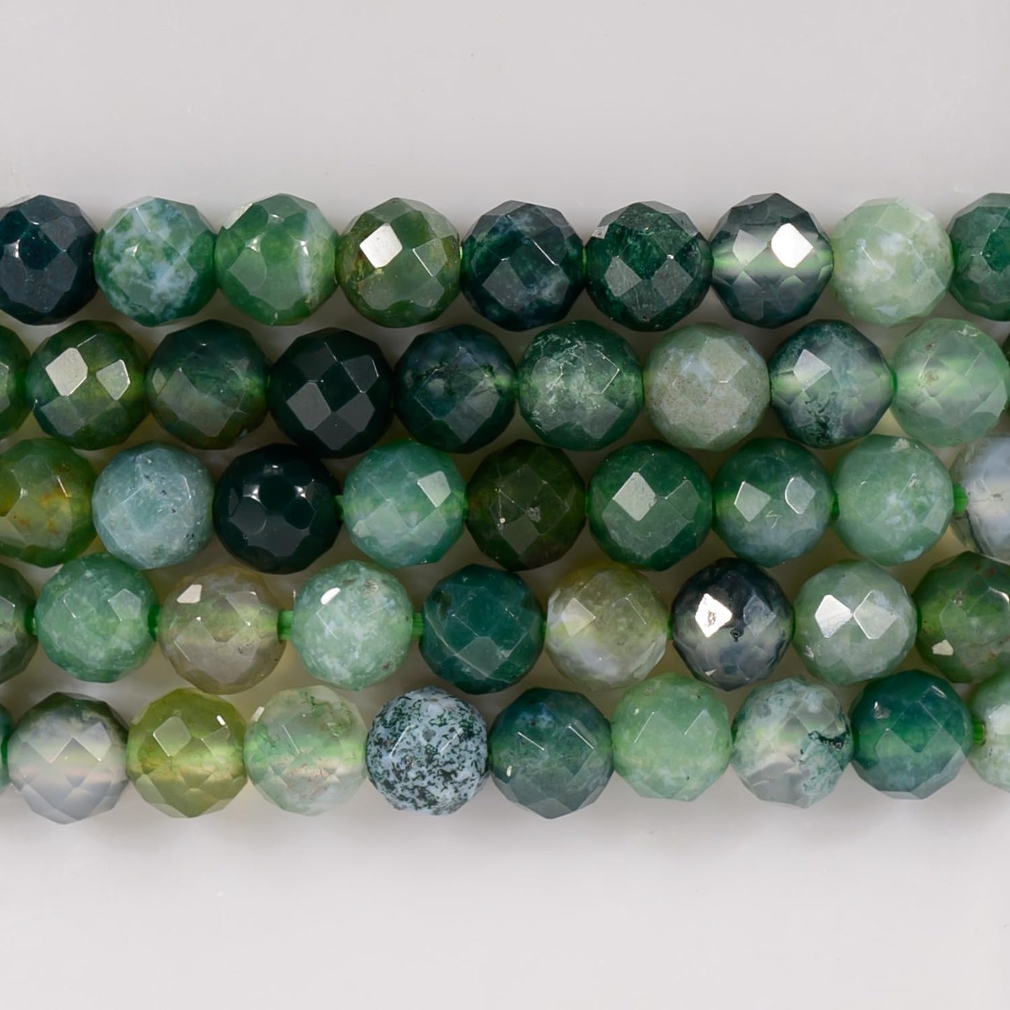 Angelstones Natural Moss Agate Gemstone Stretch Bracelet, 4mm Faceted Round Beads, Crystal Healing for Women