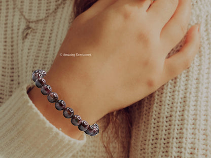 Amazing Gemstone Garnet Bracelet for Women Men's Gifts - Protection Healing Crystal Bracelet - 8mm Gemstone Beaded Adjustable Bracelet