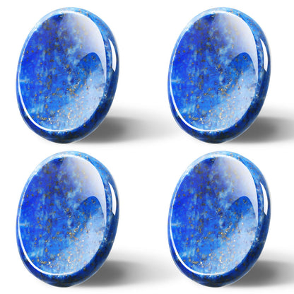 Roowest 4 Pcs Thumb Worry Stone for Anxiety Natural Crystal Healing Stone Chakras Amethyst Tiger Eye Quartz Pocket Hug Gift for Office Stress Meditation(Lapis Lazuli,Oval)
