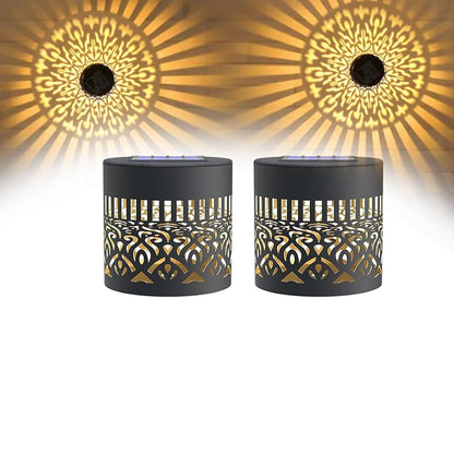 Mokvtz 2PCS Decorative Solar Mandala Lights, Metal Solar Powered Outdoor Deck Step Wall Lights, Mandala Theme Waterproof Fence Light for Garden Post Patio Backyard Yard Decor
