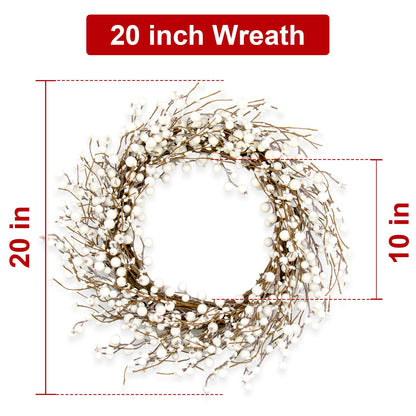 JINGHONG Winter Wreaths for Front Door 20 Inch Artificial Winter Wreath White Berry Wreath for Indoor Outdoor Window Wall Christmas and Winter Celebration