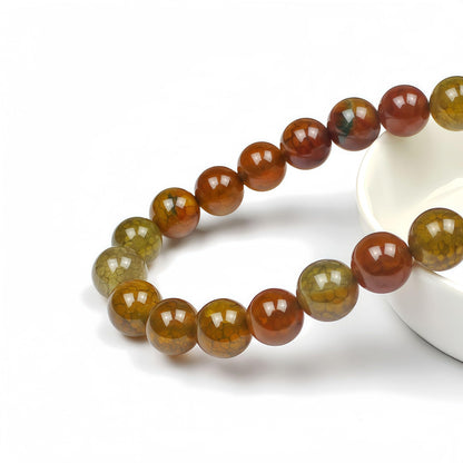 MJDCB Natural Ancient Crack Agate Beads Yellow Dragon veined Stripe Agate Round Stone Beads for DIY Necklace Bracelat Jewelry Making 15" (8mm)