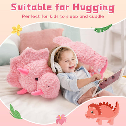 Tezituor Large Pink Dinosaur Stuffed Animals, 24inch Large Stuffed Dinosaur Plush Toys for Boys Girls, Hugging Soft Dino Triceratops Plush Pillow Praty Valentine's Day Gift for Girlfriend