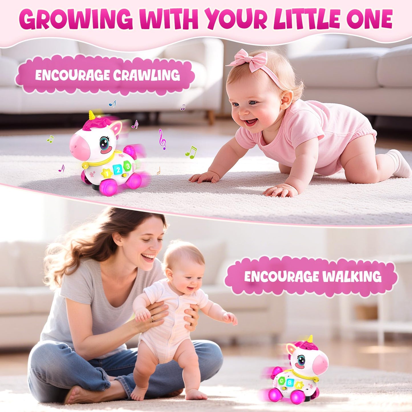 Toy for 1 Year Old Girl Gifts, Unicorn Baby Toys 6-12-18 Months, Musical Learning Toy, 1st Birthday Gift for 1 Year Old Girl Toys, Bilingual Educational Toy with Music & Light for Toddler