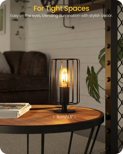 GOEBLESON Industrial Small Table Lamp, Small Bedside Lamp with Dimmable 2400K Warm Light LED Bulb, Vintage Desk Lamp, Black Nightstand Lamp for Bedroom, Study, Office, Small Space, B05TL05
