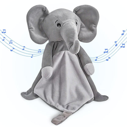 Love By Emi 4 in 1 Baby Lullaby Sleep Soother Toy - Stuffed Animal Sound Machine & Pacifier Holder | Heartbeat White Noise & Music | Plush Elephant Lovey Sleep Aid Security Blanket (0-3 Years)