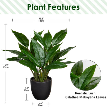 GnFlus Fake Plants 17'' Faux Plants Artificial Potted Plants Indoor Realistic Fake Cast Iron Plant Artificial Plants with Pot for Home Office Farmhouse Kitchen Bathroom Table Shelf Decor