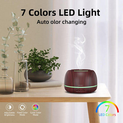 SEEDSEEL 300ML Essential Oil Diffuser with Remote Control,7 LED Colour Lights,4 Timer, Quiet,Ultrasonic Aromatherapy Diffuser for Bedroom, Living Room, Desk,Office