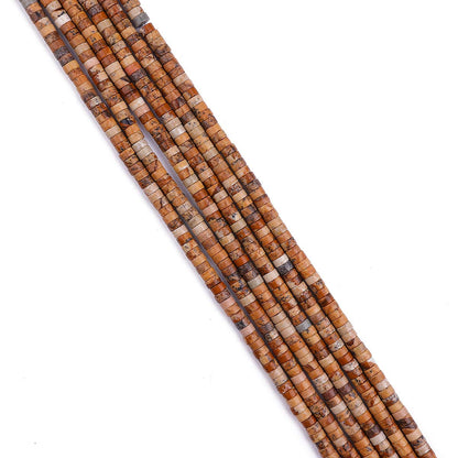 BEADIA Natural Brown Picture Jasper Spacer Beads Caps Loose Semi Gemstone for Beading Jewelry Making 4mmx2mm 38cm