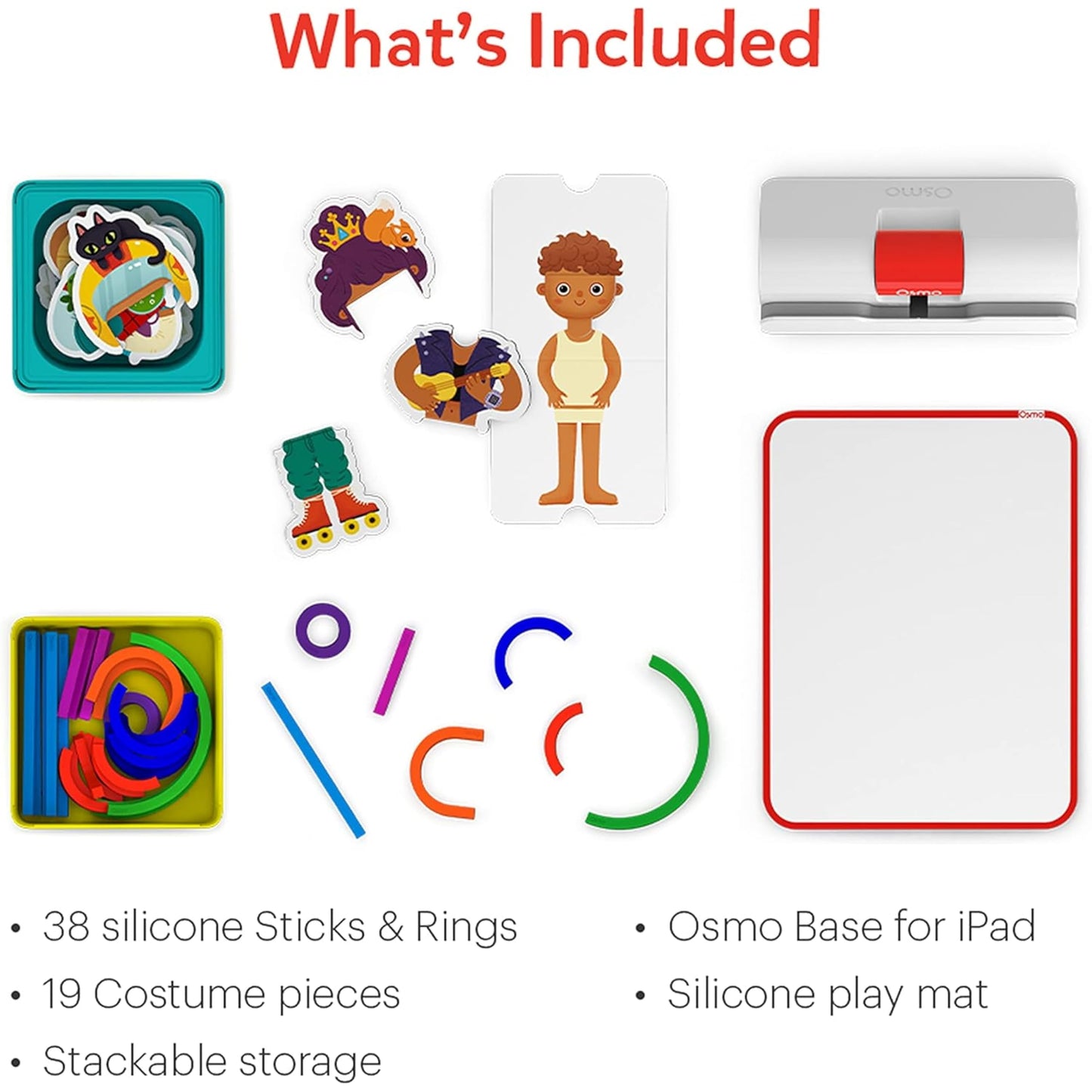 Osmo - Little Genius Starter Kit for iPad - 4 Hands-On Learning Games - Ages 3-5 - Problem Solving, Phonics & Creativity (Osmo iPad Base Included), Multicolor