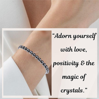 Amazing Gemstone Hematite Bracelet, Gifts For Men & Women - Protection Healing Crystal Bracelet - 6mm Gemstone Beaded Adjustable Bracelet, Pulseras Para Hombres Mujer Stocking Stuffers