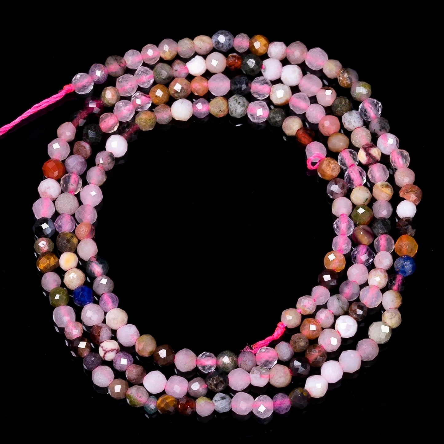 2mm 180pcs Natural Duobao Crystal Stone Beads, Songxi Small Faceted Round Loose Gemstone Beads for Jewelry Making, DIY Art and Craft, Bracelet for Necklace (1 Strand)