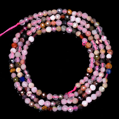 2mm 180pcs Natural Duobao Crystal Stone Beads, Songxi Small Faceted Round Loose Gemstone Beads for Jewelry Making, DIY Art and Craft, Bracelet for Necklace (1 Strand)
