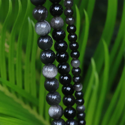 6mm Natural Stone Beads 65pcs Silver Obsidian Polished Round Smooth Crystal Loose Gemstone Beads for Jewelry Making DIY Bracelet Necklace Earring Crafts Supplies