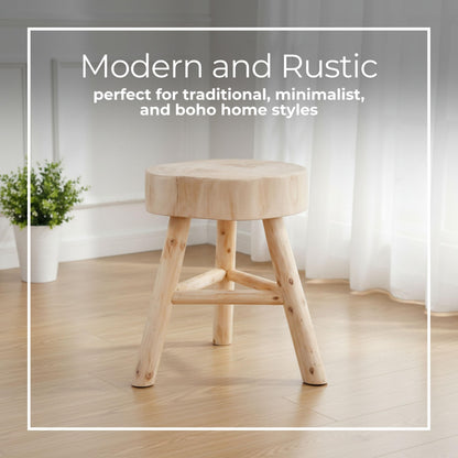 Sagebrook Home Paulownia Wood Stool - Rustic Handcrafted Wooden Accent Seat - Natural Finish - 16" Tall - Decorative Small Stool for Living Room, Bedroom & Office - 16" Ivory & Tan