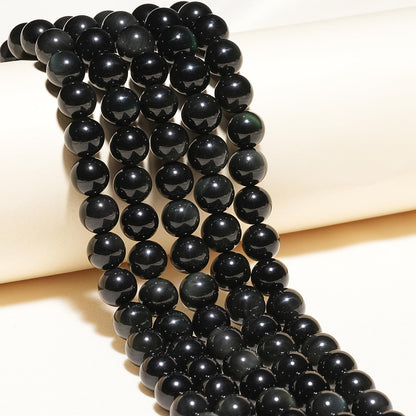 8mm Natural Rainbow Black Obsidian Gemstone Beads Polished Round Smooth Stone Beads for Bracelets Jewelry Making 15inch Loose Beads