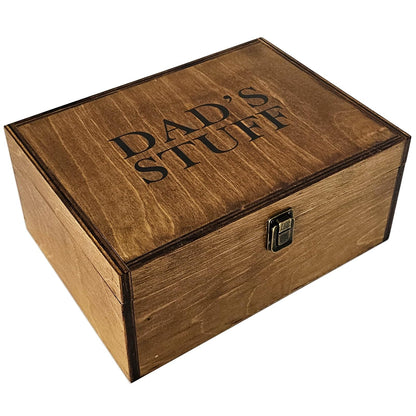 BeeGreeny Dad Gifts, Wooden Dad's Stuff Storage Box, Large Rustic Wooden Keepsake Box 11.6" x 8.7" x 5", Engraved Memory Wood Box, Birthday, Father's Day Gift for Dad, Father, Daddy