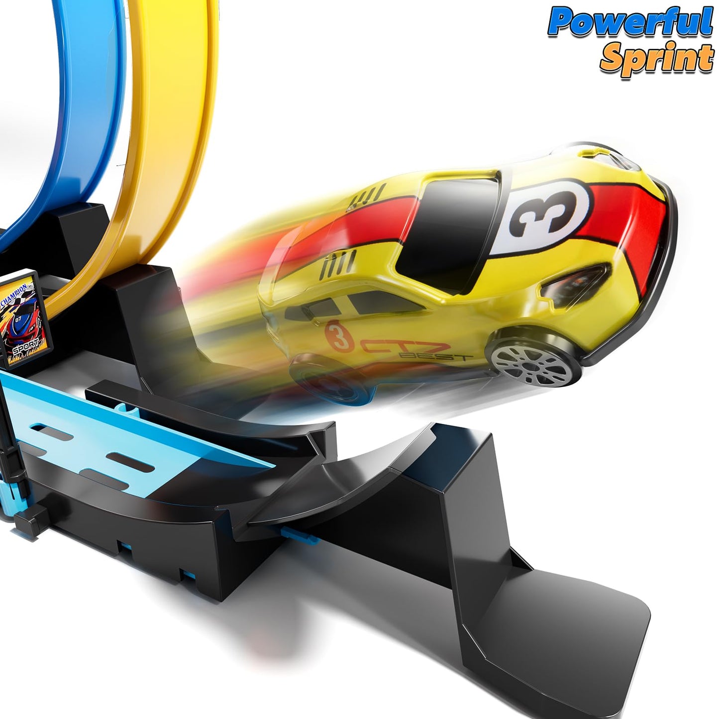 LILYBUDS Toy Car Track Gift Set for Boys Kids Age 3-5 4-7 8-12, Long Race Tracks with 4 Action Loops and 4 High-Speed Slot Die-Cast Race Cars, 35+ Pieces Race Tracks to Create Multiple Configurations