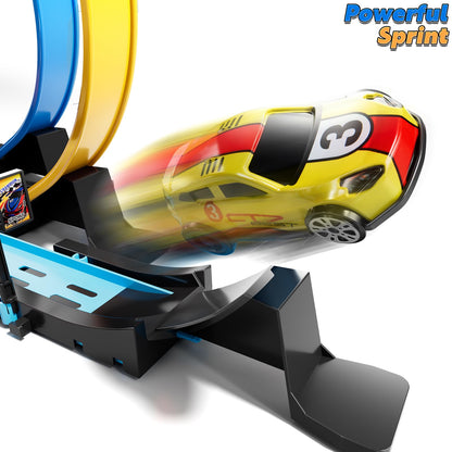 LILYBUDS Toy Car Race Track Set for Boys Kids Age 3-5 4-7, Race Tracks with 4 High-Speed Pull Back Race Cars and Crash Zones, Christmas Halloween Birthdays Gifts Toys for Boys Kids 4-6 8-12 Years Old