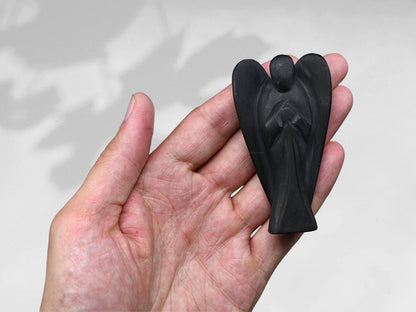 Amazing Gemstone Shungite Crystal Guardian Angel Figurines Ornament for Healing Birthstone, Decoration Statue (Hand Carved Pocket Gemstone Angel) (3 inch)