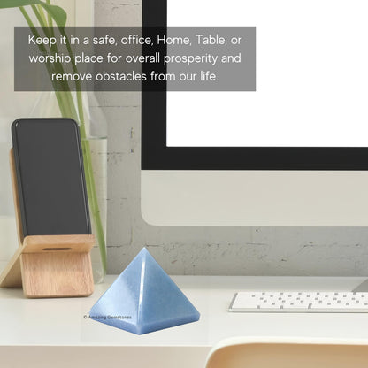 Amazing Gemstone Angelite Pyramid Crystal Healing Stones - 2" Great Pyramid Figurine of Natural Stone Pyramid for Meditation, Reiki, Chakra Balancing and Crystal Pyramids Grid